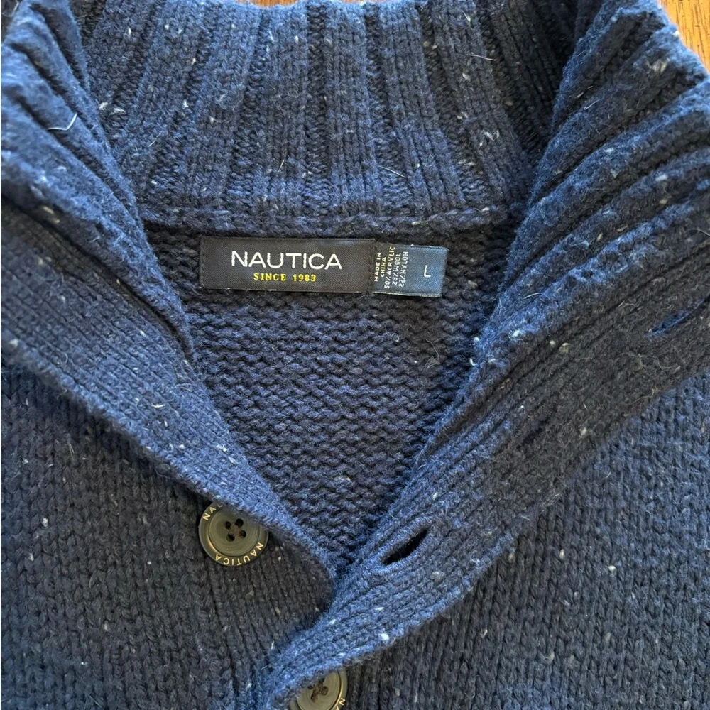 Nautica Men's Navy Blue Button Mock-Neck Zip Sweater - Picture 2 of 4
